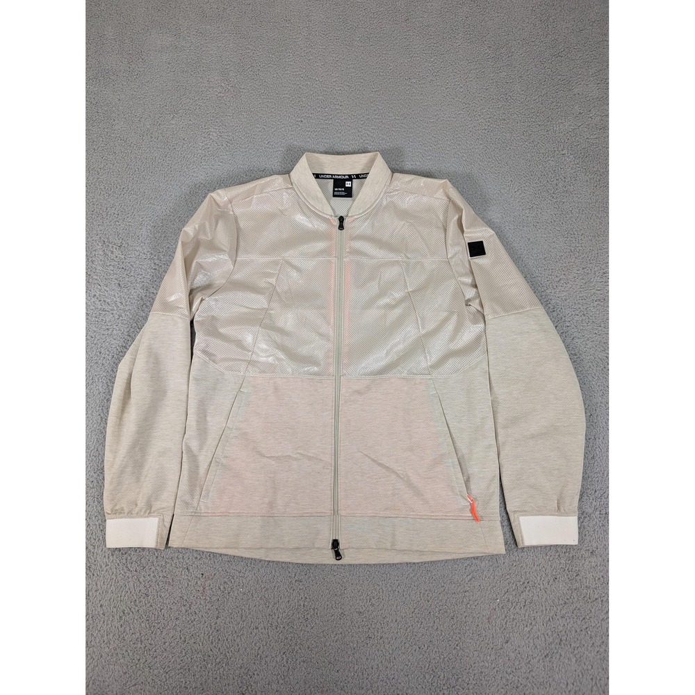 Under Armour Jacket Mens Large Beige Full‎ Zip Water Resistant Lightweight Gym